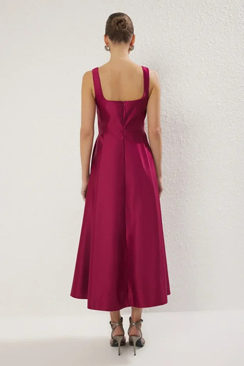 A-Line Satin Woven Elegant Evening Dress