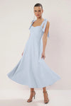 Elegant Woven Midi A-Line Dress with Tie-Strap Detail