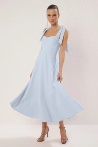 Elegant Woven Midi A-Line Dress with Tie-Strap Detail