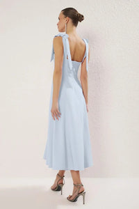Elegant Woven Midi A-Line Dress with Tie-Strap Detail