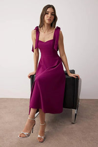 Elegant Woven Midi A-Line Dress with Tie-Strap Detail