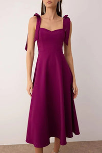 Elegant Woven Midi A-Line Dress with Tie-Strap Detail