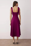 Elegant Woven Midi A-Line Dress with Tie-Strap Detail