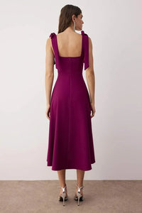 Elegant Woven Midi A-Line Dress with Tie-Strap Detail