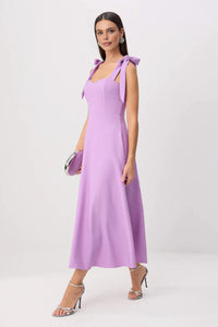 Elegant Woven Midi A-Line Dress with Tie-Strap Detail