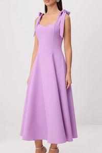 Elegant Woven Midi A-Line Dress with Tie-Strap Detail