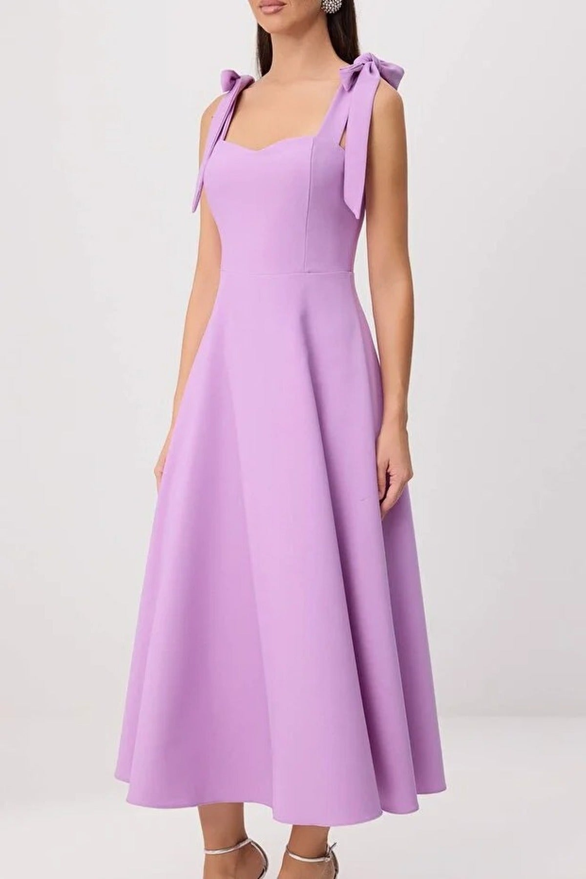 Elegant Woven Midi A-Line Dress with Tie-Strap Detail