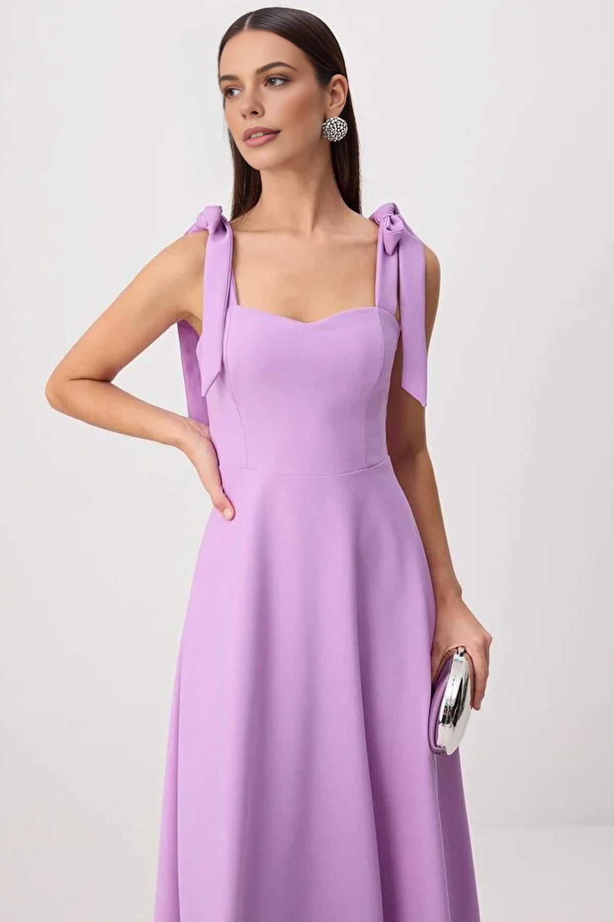 Elegant Woven Midi A-Line Dress with Tie-Strap Detail
