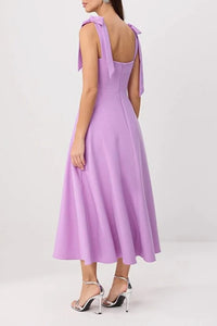 Elegant Woven Midi A-Line Dress with Tie-Strap Detail