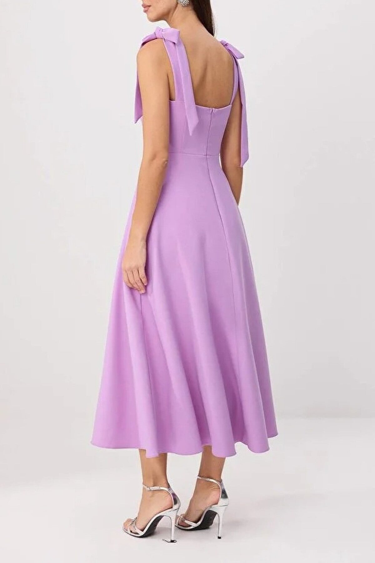 Elegant Woven Midi A-Line Dress with Tie-Strap Detail