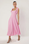 Elegant Woven Midi A-Line Dress with Tie-Strap Detail