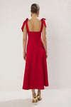 Elegant Woven Midi A-Line Dress with Tie-Strap Detail
