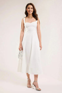 Elegant Woven Midi A-Line Dress with Tie-Strap Detail