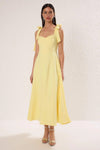 Elegant Woven Midi A-Line Dress with Tie-Strap Detail