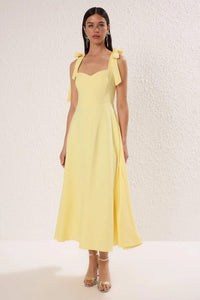 Elegant Woven Midi A-Line Dress with Tie-Strap Detail