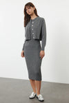 2-Piece Midi Knit Basic Dress with Cardigan