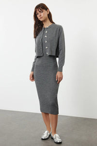 2-Piece Midi Knit Basic Dress with Cardigan