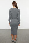 2-Piece Midi Knit Basic Dress with Cardigan