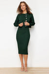 2-Piece Midi Knit Basic Dress with Cardigan