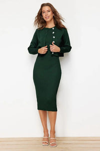 2-Piece Midi Knit Basic Dress with Cardigan