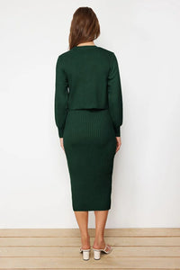 2-Piece Midi Knit Basic Dress with Cardigan