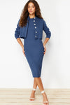 2-Piece Midi Knit Basic Dress with Cardigan