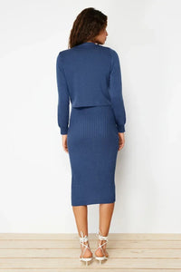2-Piece Midi Knit Basic Dress with Cardigan