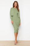 2-Piece Midi Knit Basic Dress with Cardigan