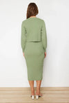 2-Piece Midi Knit Basic Dress with Cardigan