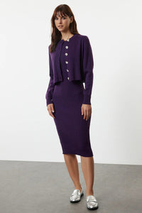 2-Piece Midi Knit Basic Dress with Cardigan