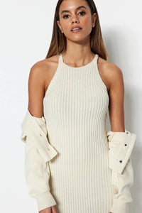 2-Piece Midi Knit Basic Dress with Cardigan