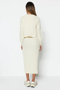 2-Piece Midi Knit Basic Dress with Cardigan