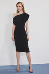 Midi Knit Dress with Ruched/Draped Detail