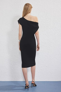 Midi Knit Dress with Ruched/Draped Detail