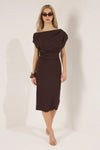 Midi Knit Dress with Ruched/Draped Detail