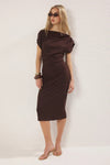 Midi Knit Dress with Ruched/Draped Detail