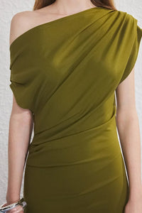 Midi Knit Dress with Ruched/Draped Detail