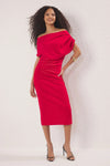 Midi Knit Dress with Ruched/Draped Detail