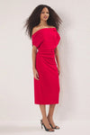 Midi Knit Dress with Ruched/Draped Detail