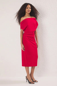 Midi Knit Dress with Ruched/Draped Detail