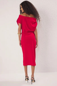 Midi Knit Dress with Ruched/Draped Detail