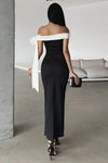 Elegant Fitted Knit Evening Dress with Shoulder Bow Detail