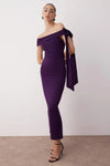 Elegant Fitted Knit Evening Dress with Shoulder Bow Detail