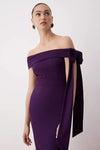 Elegant Fitted Knit Evening Dress with Shoulder Bow Detail
