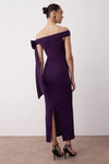 Elegant Fitted Knit Evening Dress with Shoulder Bow Detail