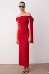 Elegant Fitted Knit Evening Dress with Shoulder Bow Detail