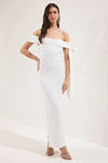 Elegant Fitted Knit Evening Dress with Shoulder Bow Detail