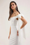 Elegant Fitted Knit Evening Dress with Shoulder Bow Detail