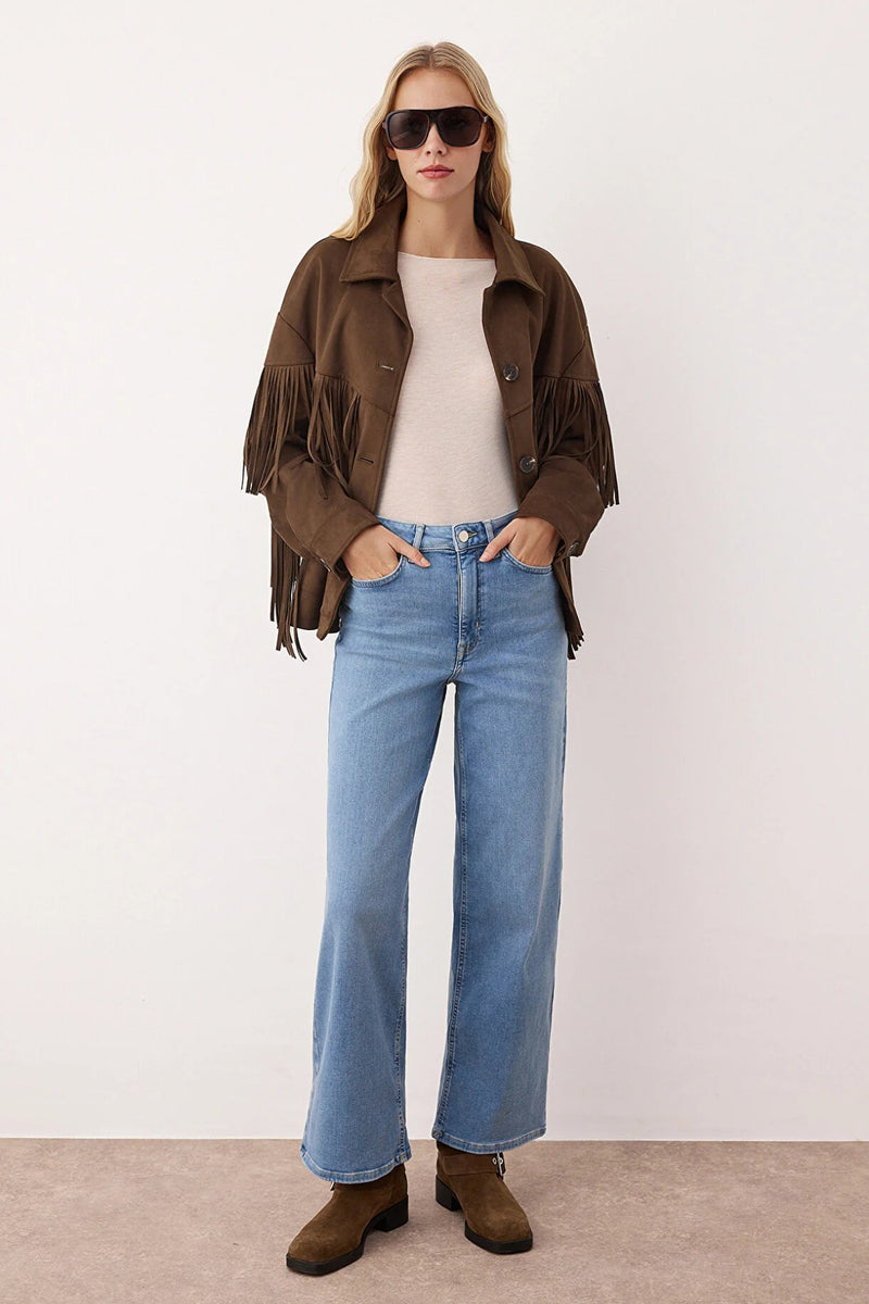 Blue High-Waist Straight Jeans