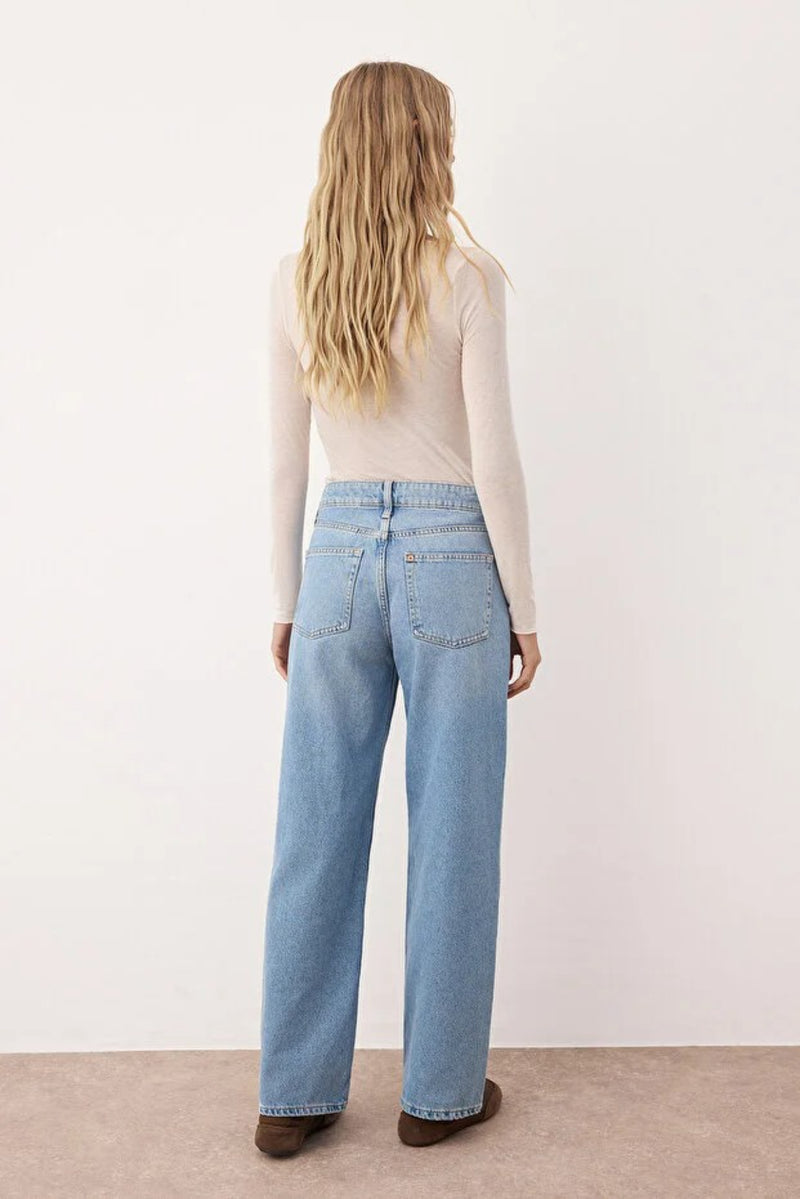 Blue High-Waist Straight Jeans